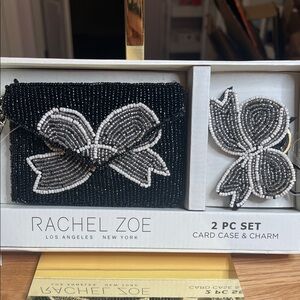 Rachel Zoe Black and White Beaded Card Case and Charm Set NWT